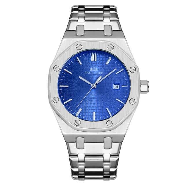Paulareis Watch Platinum Automatic Silver Background Bleu