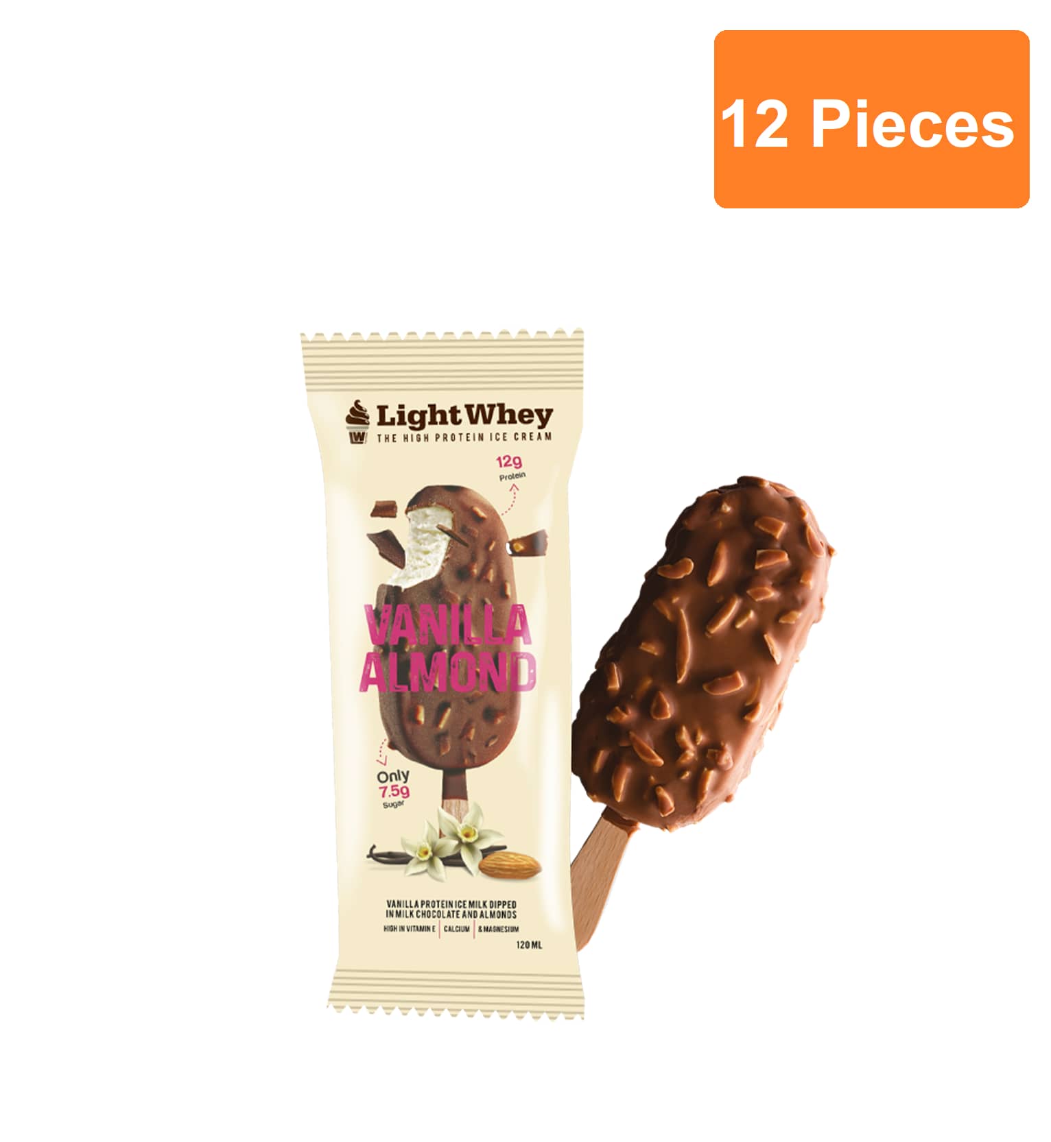 LightWhey Ice Cream With Stick High Protein (12 Pieces x 120ml) Vanilla \u0026  Almond