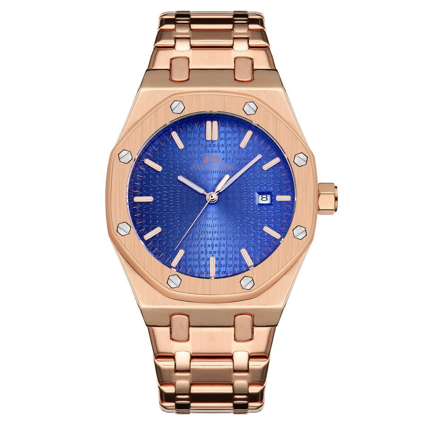 Paulareis Watch Platinum Automatic Rose Gold Background Bleu