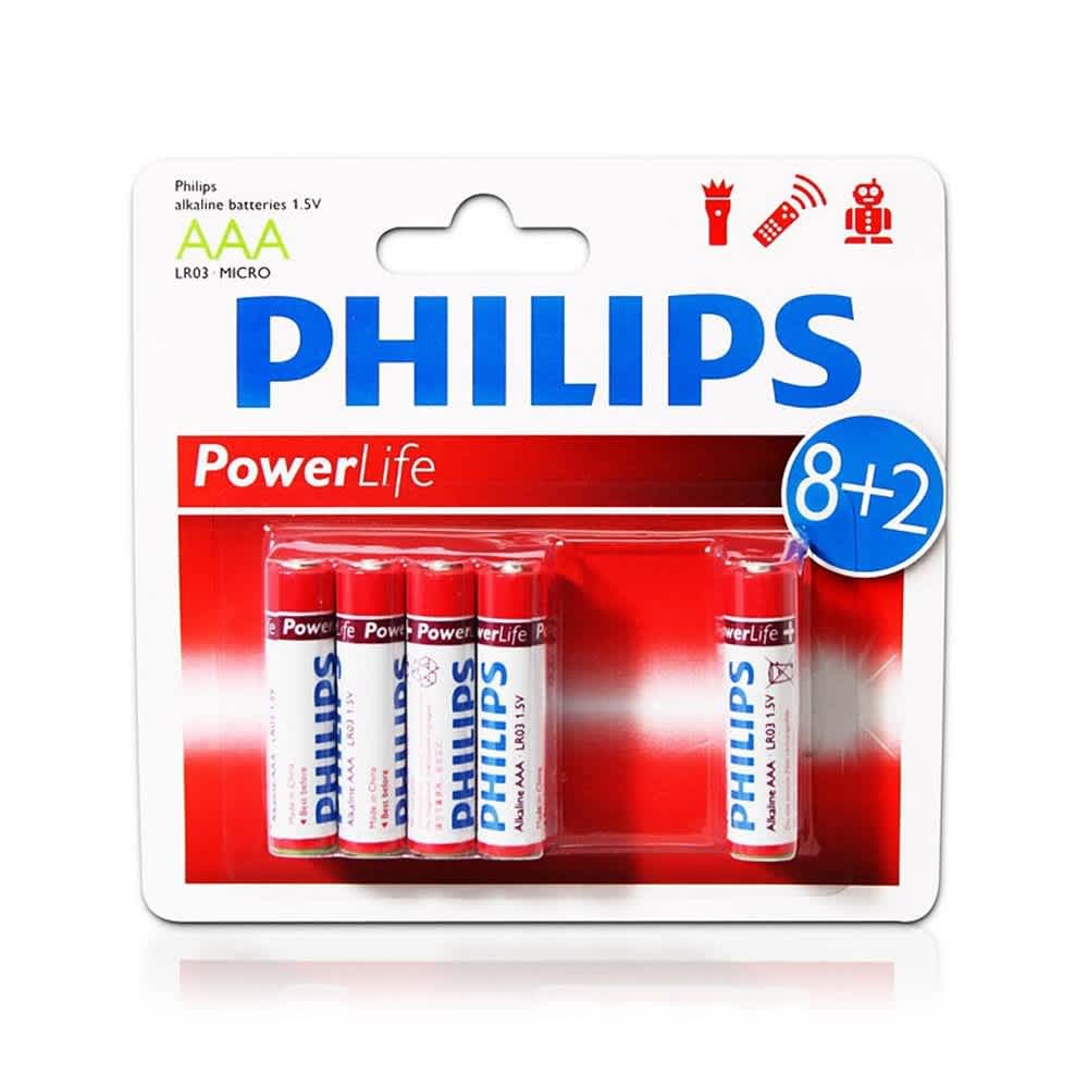 Philips Battery Alkaline AAA Promo Pack Blister (8 Pieces + 2 Pieces)