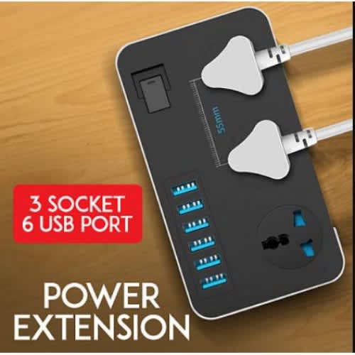 Universal Power Socket Extension With 3 Ac Sockets And 6 Usb Ports Tb T09 3.1A